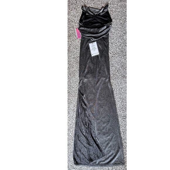 🖤 BCX Metallic Silver Gunmetal Cowl Back Maxi Gown | XS | NEW with TAGS - Picture 5 of 8